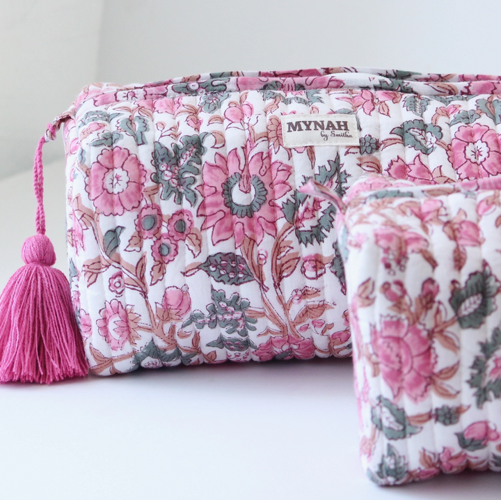 Large Indian Rose Floral Cosmetic Bag