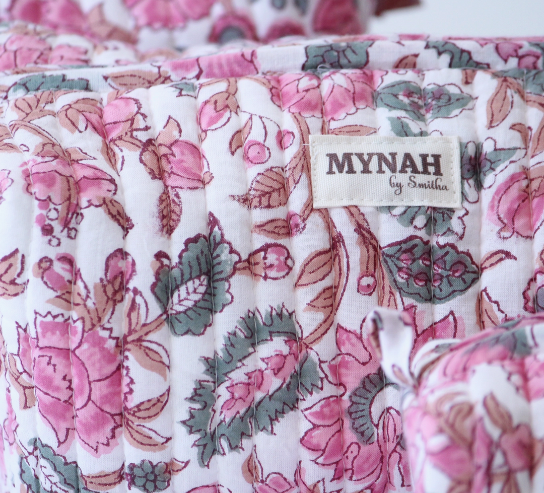 Large Indian Rose Floral Cosmetic Bag