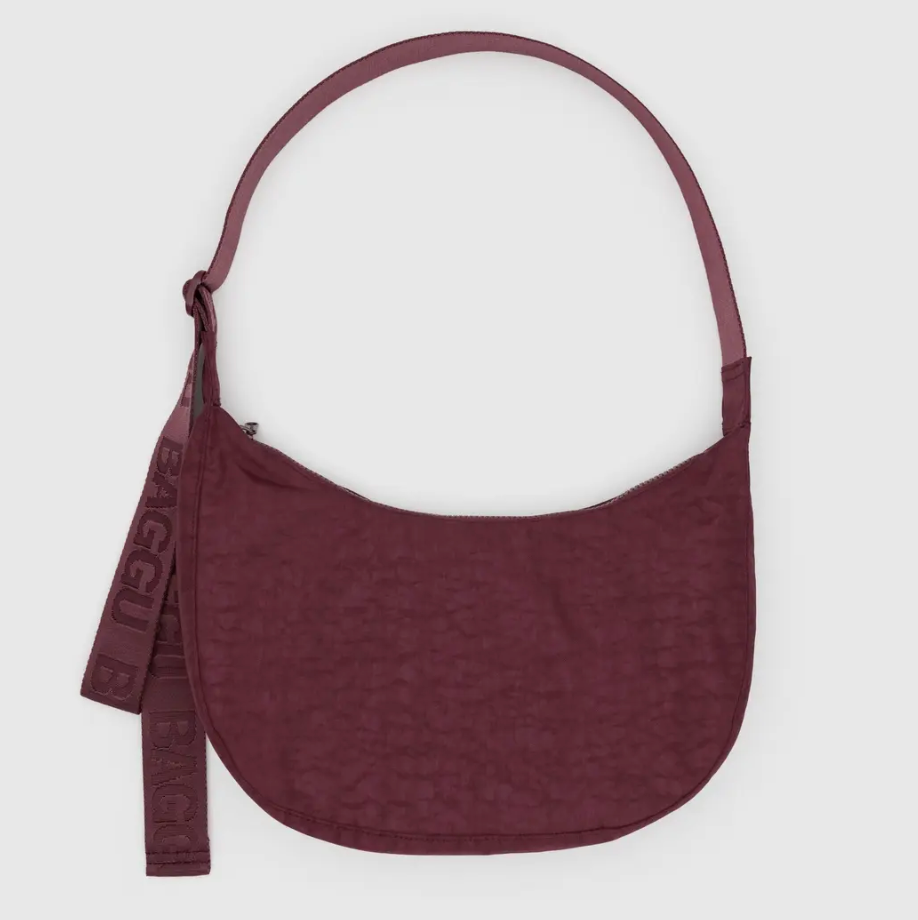 Medium Nylon Crescent Bag - Mahogany