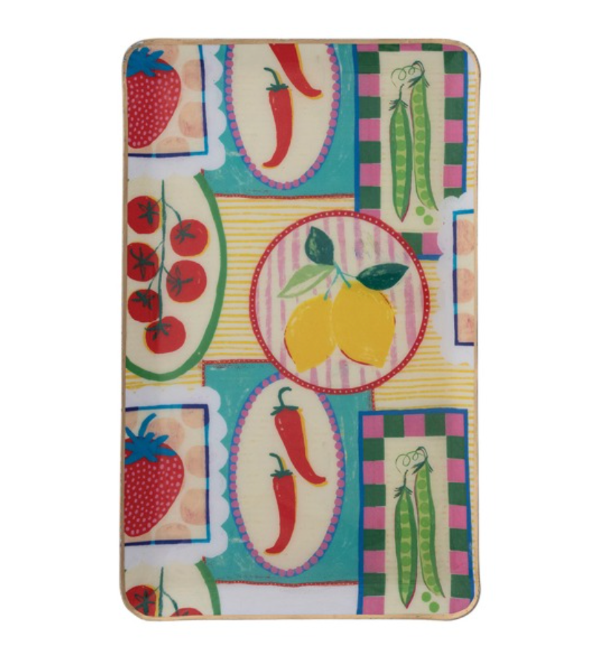 Enameled Metal Tray w Fruits,Vegetables