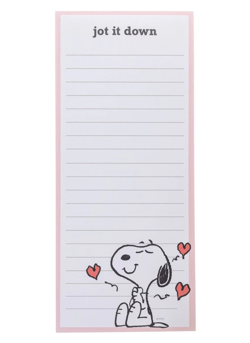 Peanuts Snoopy Hearts Magnetic Notepad