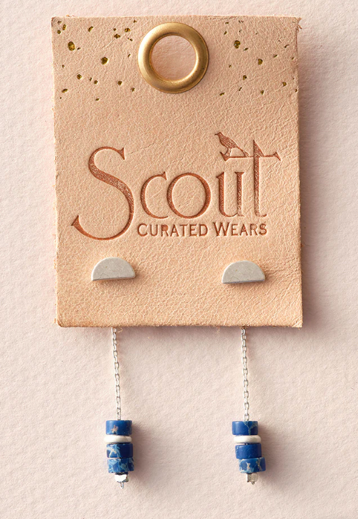 Stone Meteor Thread/Jacket Earring - Lapis/Silver