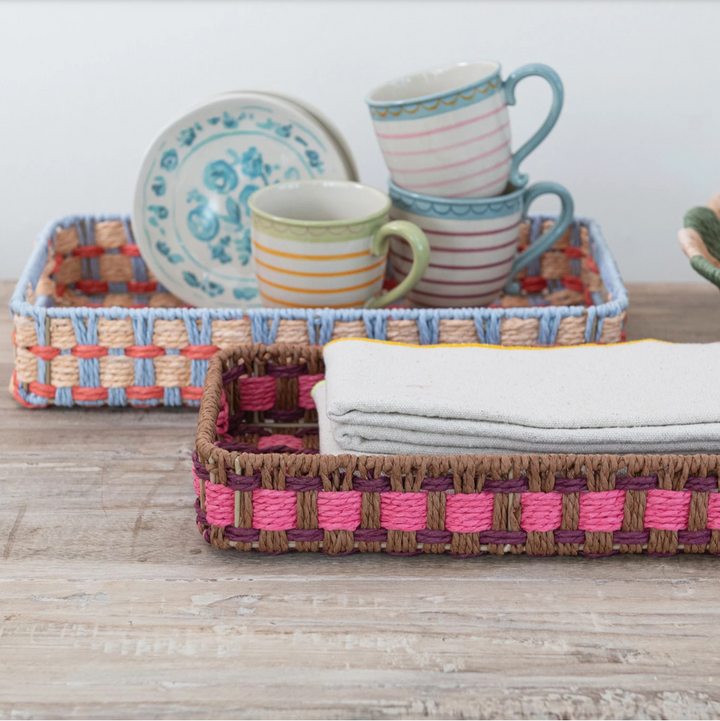 Decorative Woven Paper Rope Trays with Handles - Medium