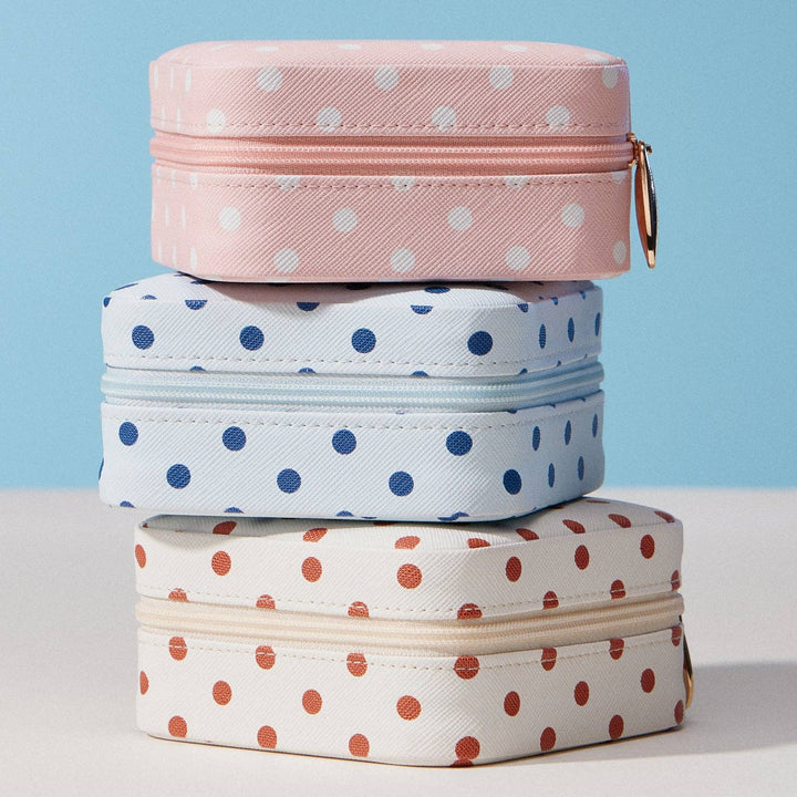 Polka Dot Travel Jewelry Case Organizer – Compact Zipper Jewelry Storage Box for Rings, Earrings & Necklaces: PK / ONE