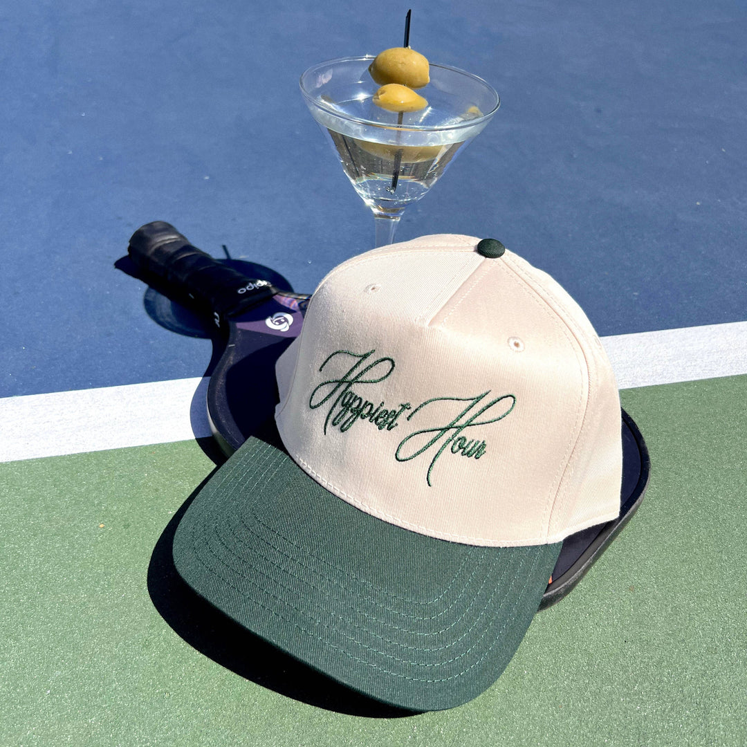 Dark Green/Natural Happiest Hour-Embroidered Hat