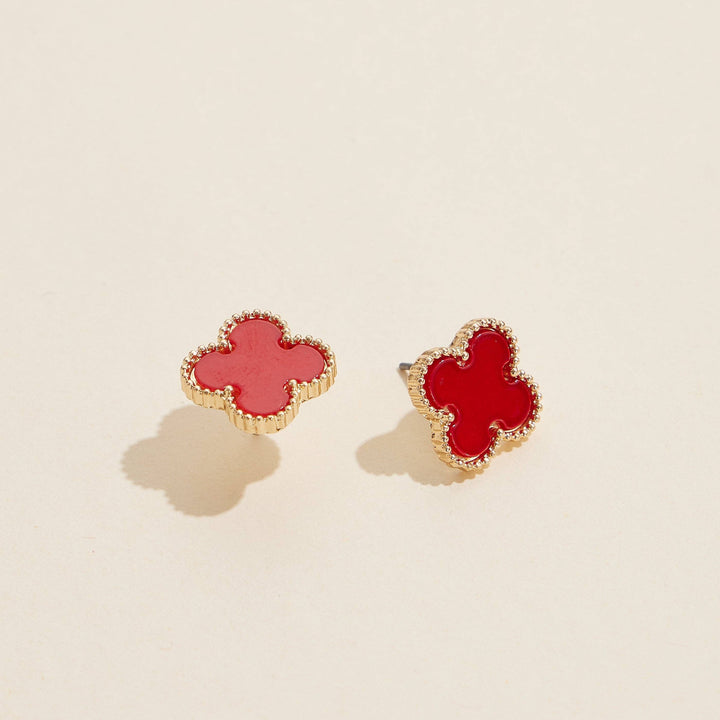 Enamel Quatrefoil Stud Earrings: GD / ONE