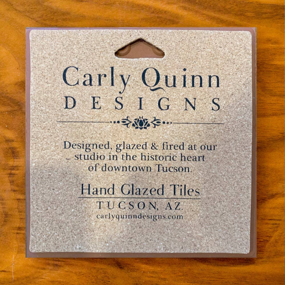 Saguaro Cactus Bloom Hand Glazed Art Tile Trivet: Terra Cotta Background