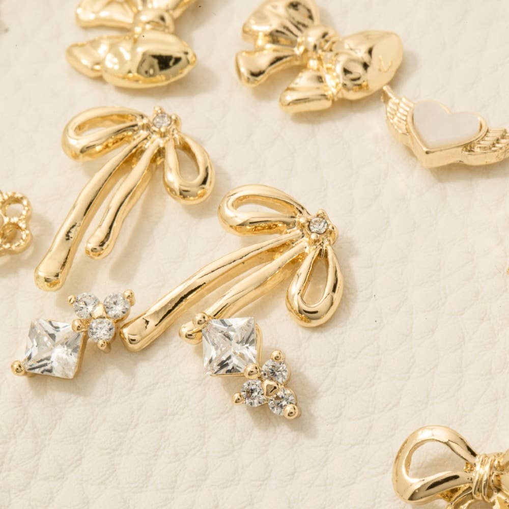 10 Piece Mixed Ribbon Bows Stud And Hoop Earrings Set: Gold