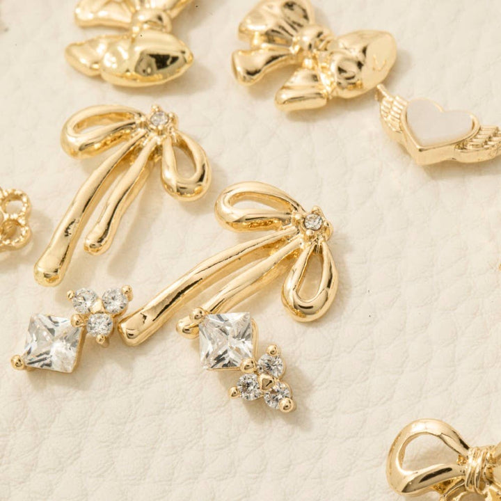 10 Piece Mixed Ribbon Bows Stud And Hoop Earrings Set: Gold