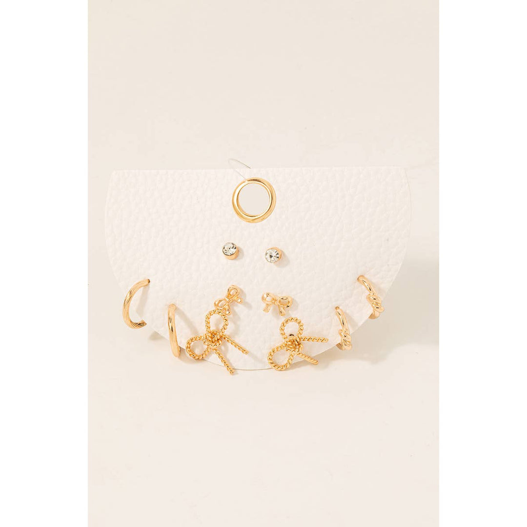 Mixed Ribbon Bow Studs And Hoops Earrings Set: GDCRY