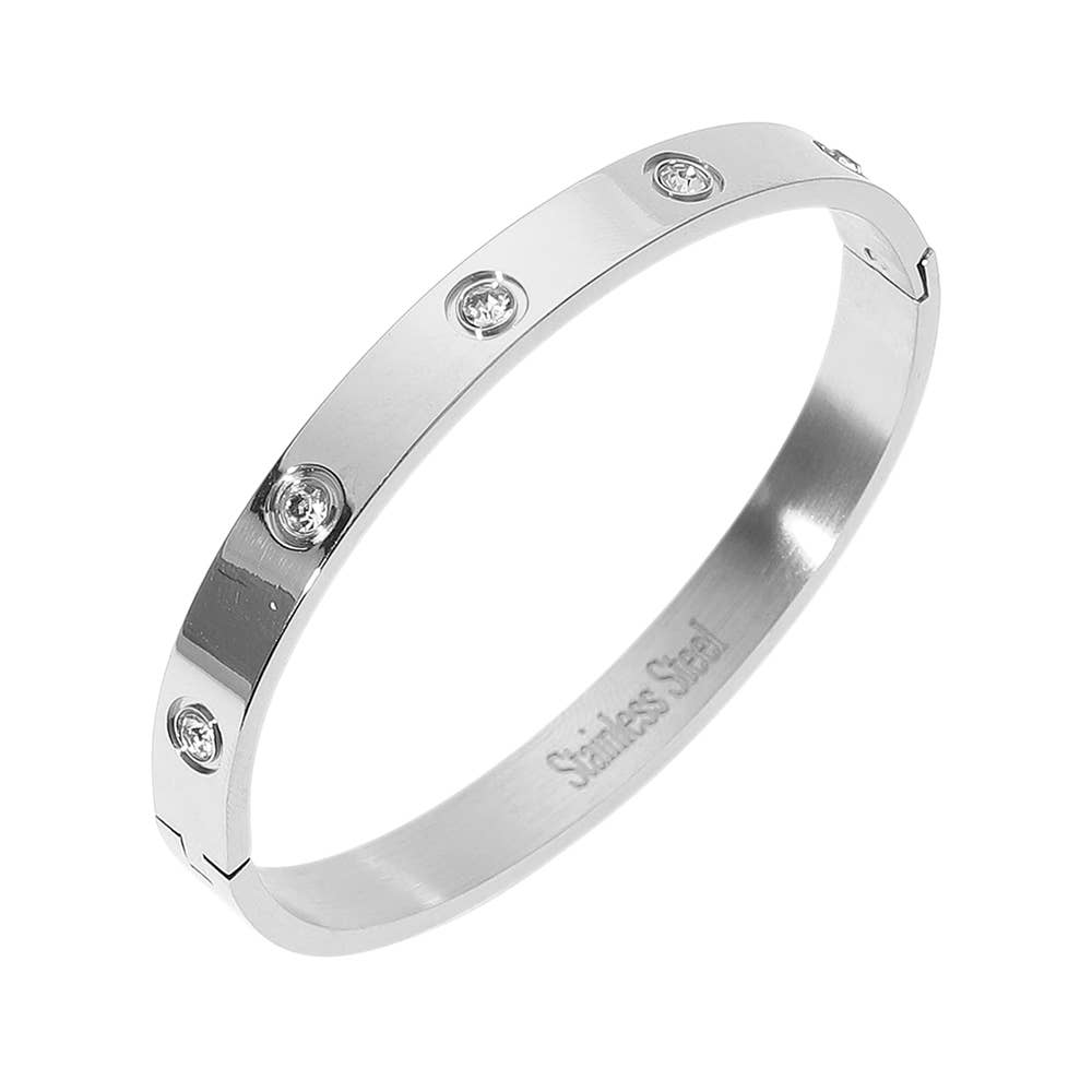 Stone Paved Hinged Bangle Bracelet: Gold