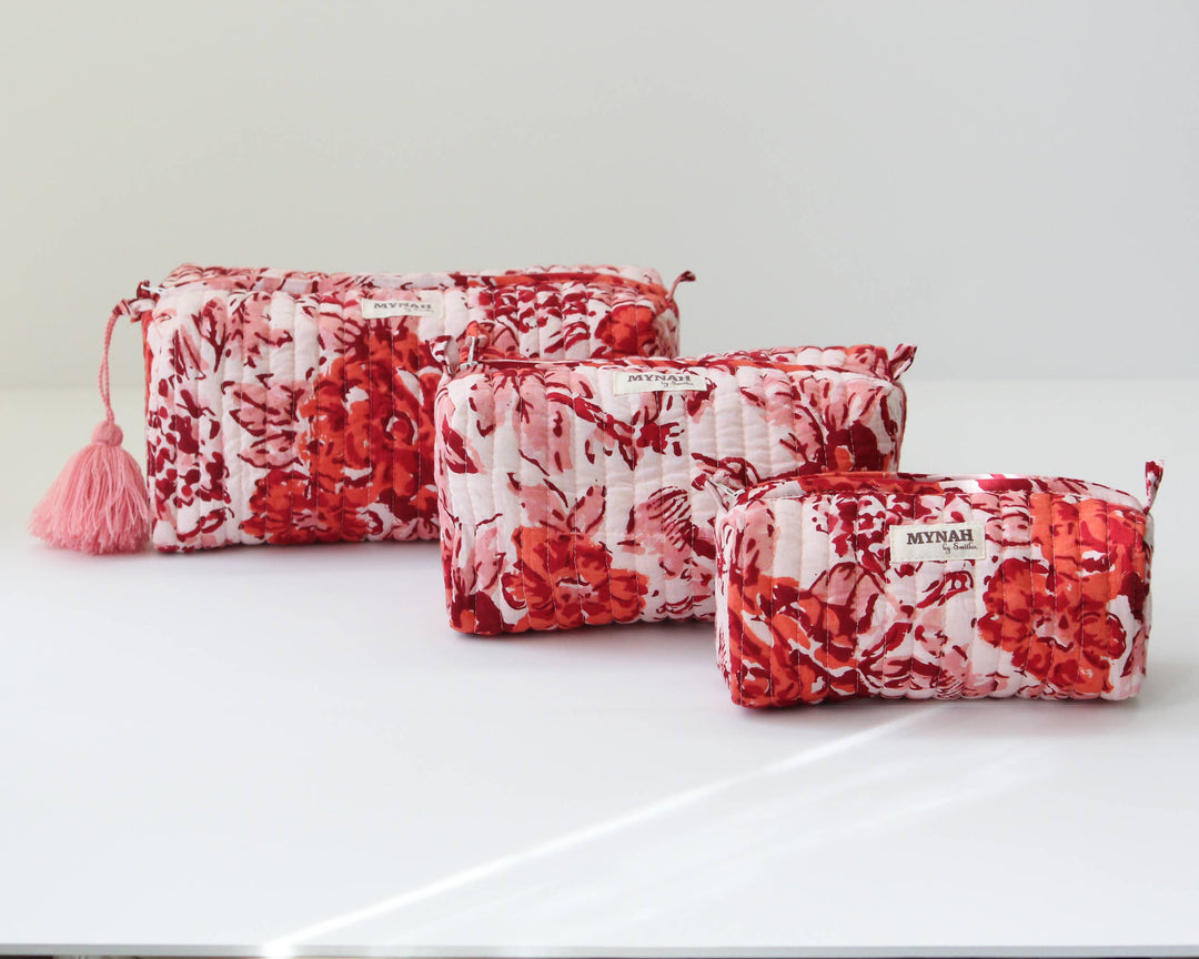 Terracotta floral print travel/makeup/organizer/bag-Set of 3