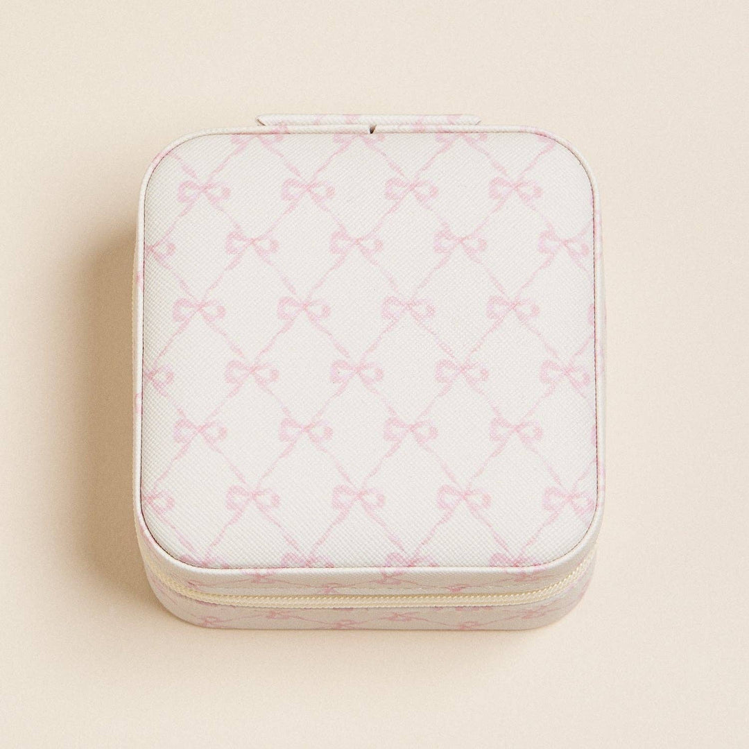 Bow Monogram Print Jewelry Box-Pink