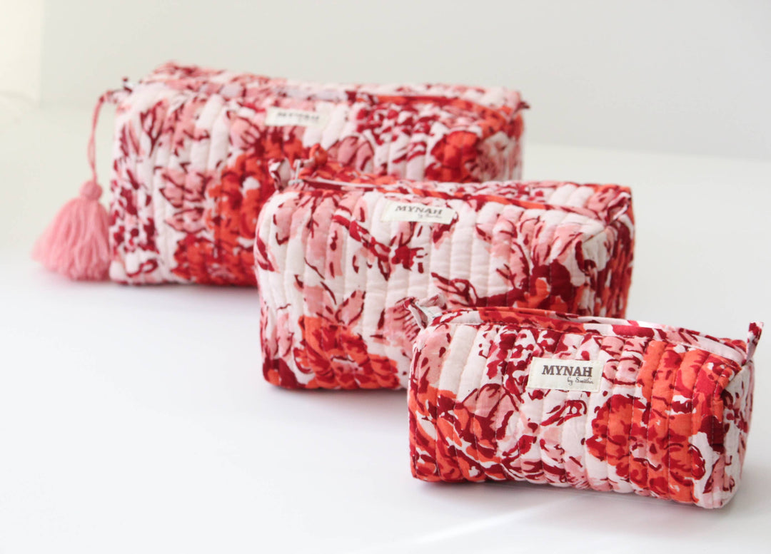 Terracotta floral print travel/makeup/organizer/bag-Set of 3