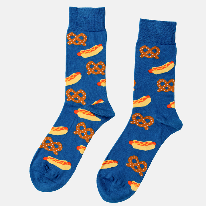 Hot Dog & Pretzel - Large Crew Socks - Sporty Snack Gift