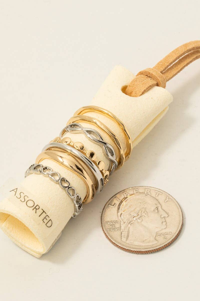 Mixed 7 Piece Band Rings Set: Gold and Silver