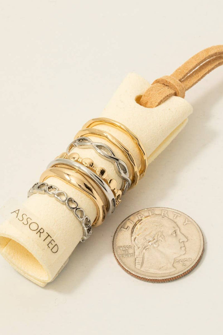 Mixed 7 Piece Band Rings Set: Gold and Silver