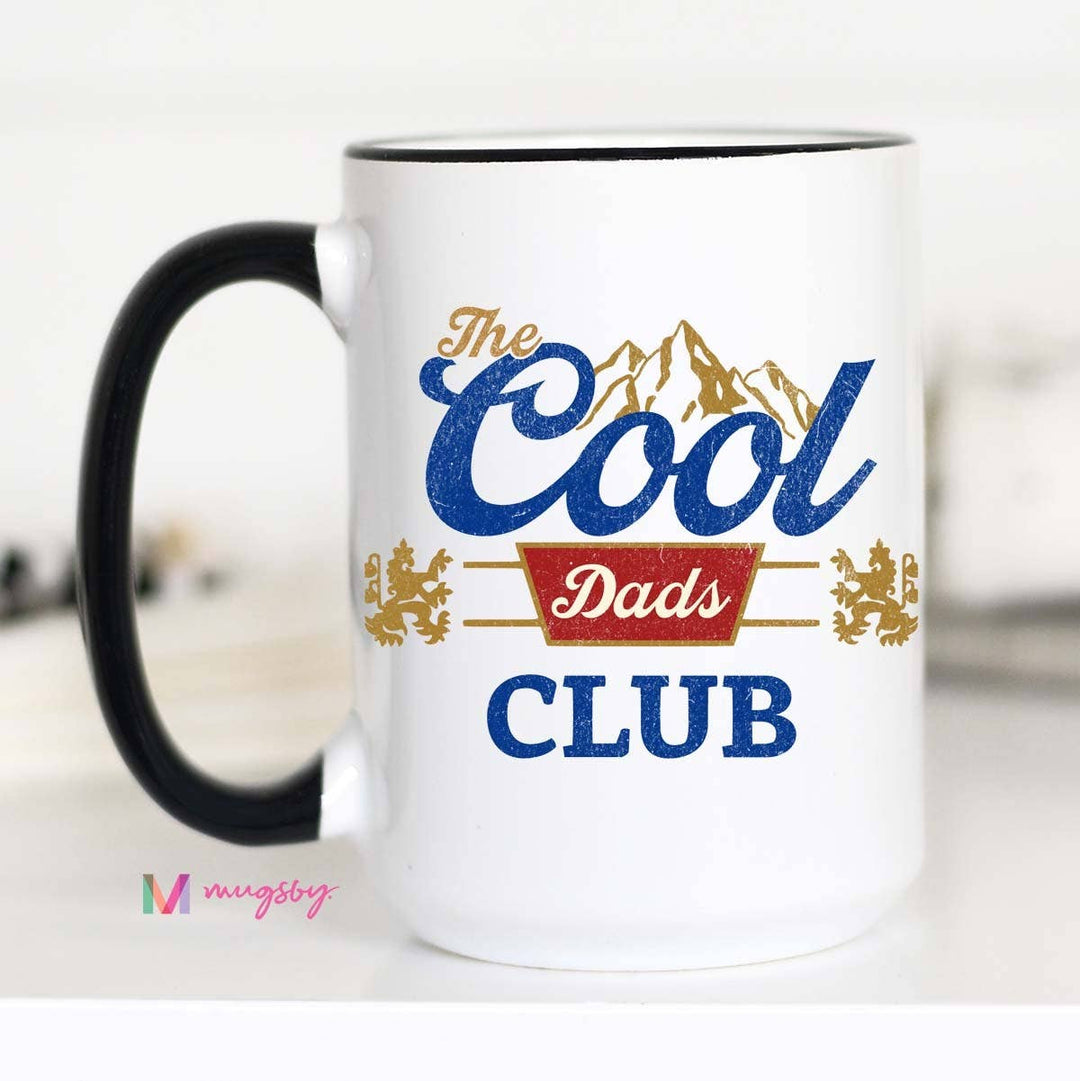 The Cool Dads Club Retro Funny Coffee Mug: Black Rim and Handle / 11oz