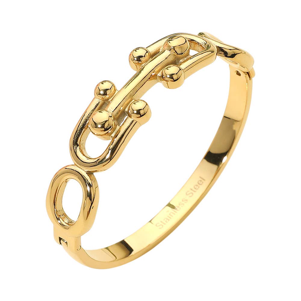Stainless Steel Bold Link Hinged Bangle Bracelet: Silver