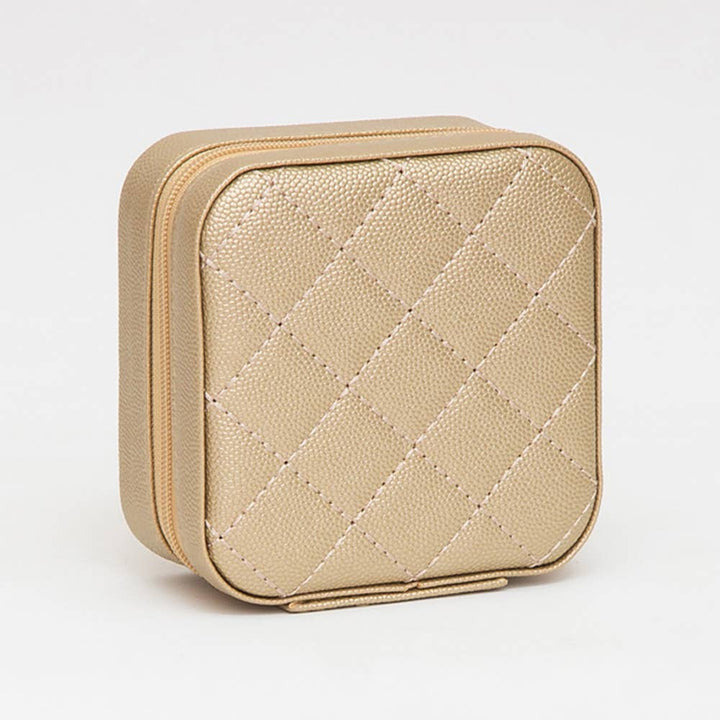 Faux Caviar Leather Portable Square Jewelry Box
: Gold