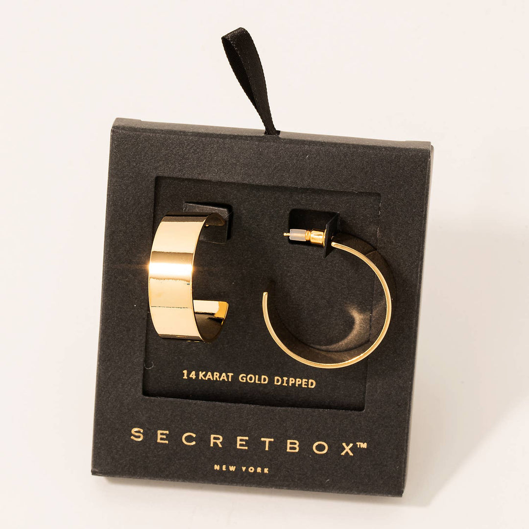 Secret Box Gold Dipped Flat Hoop Earrings: Gold
