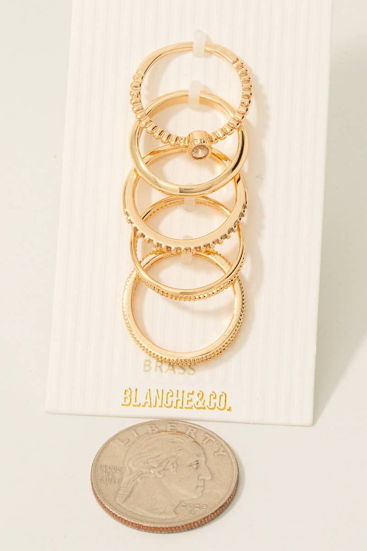 5 Piece Mixed Pave Band Rings Set: Gold
