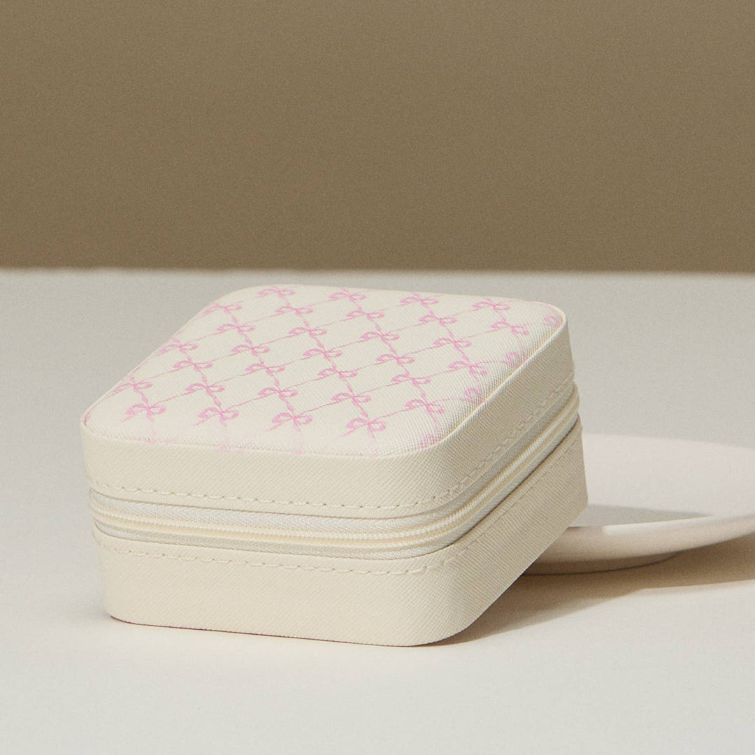 Bow Monogram Print Jewelry Box -Travel Size: Ivory
