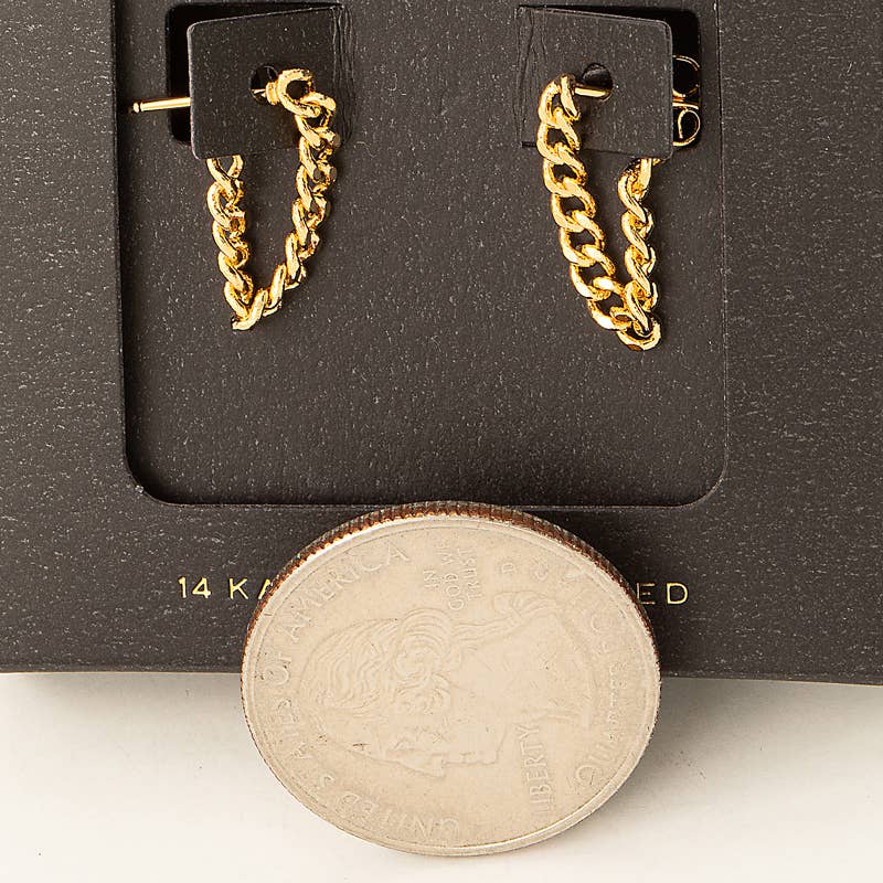 Secret Box Mini Chain Link Thread Earrings: Gold