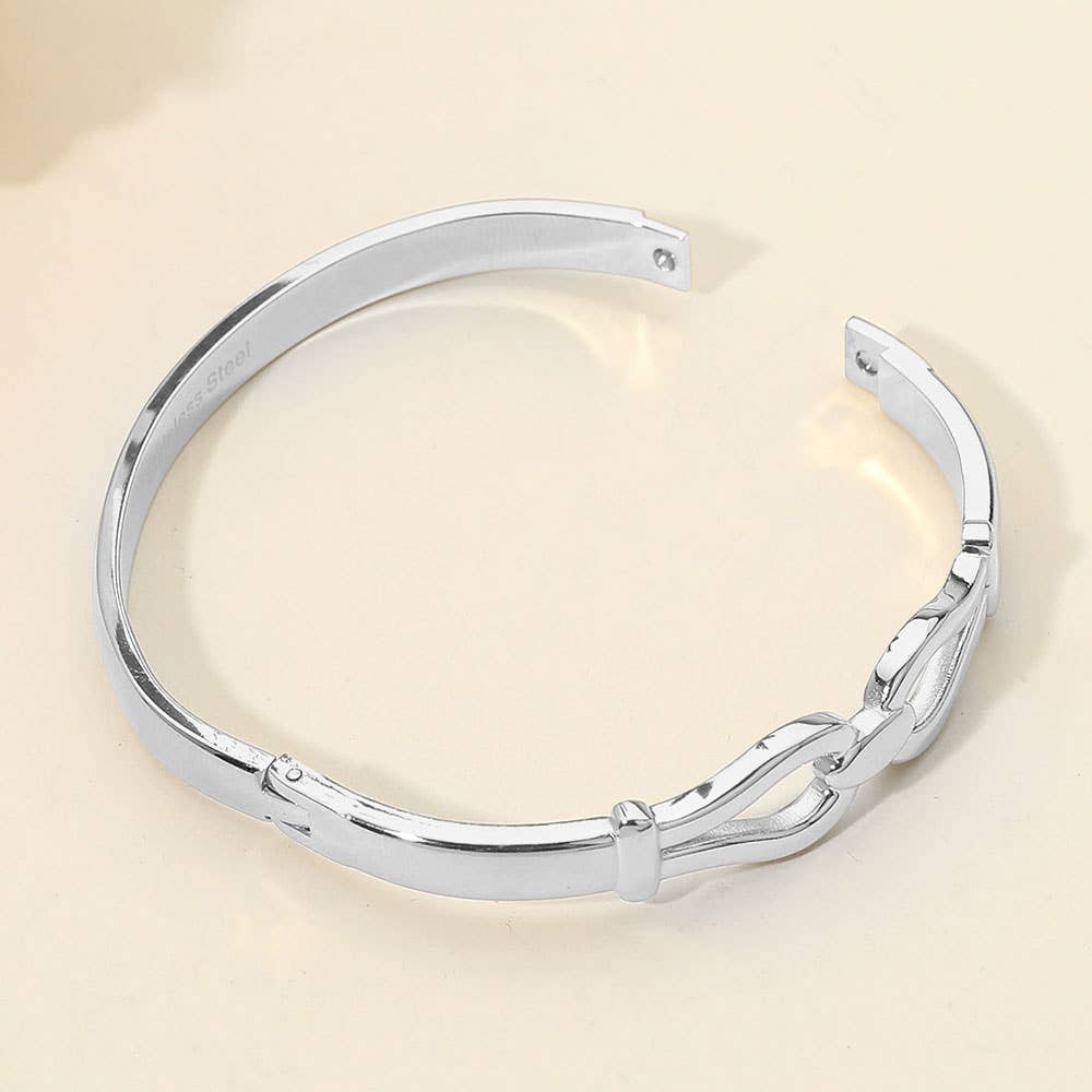 Stainless Steel Modern Link Hinged Bangle Bracelet: Gold
