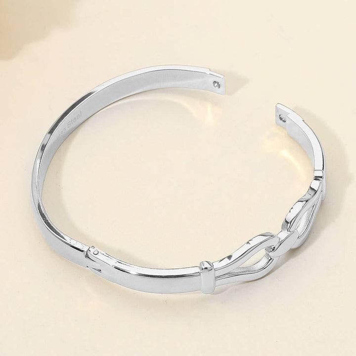 Stainless Steel Modern Link Hinged Bangle Bracelet: Gold