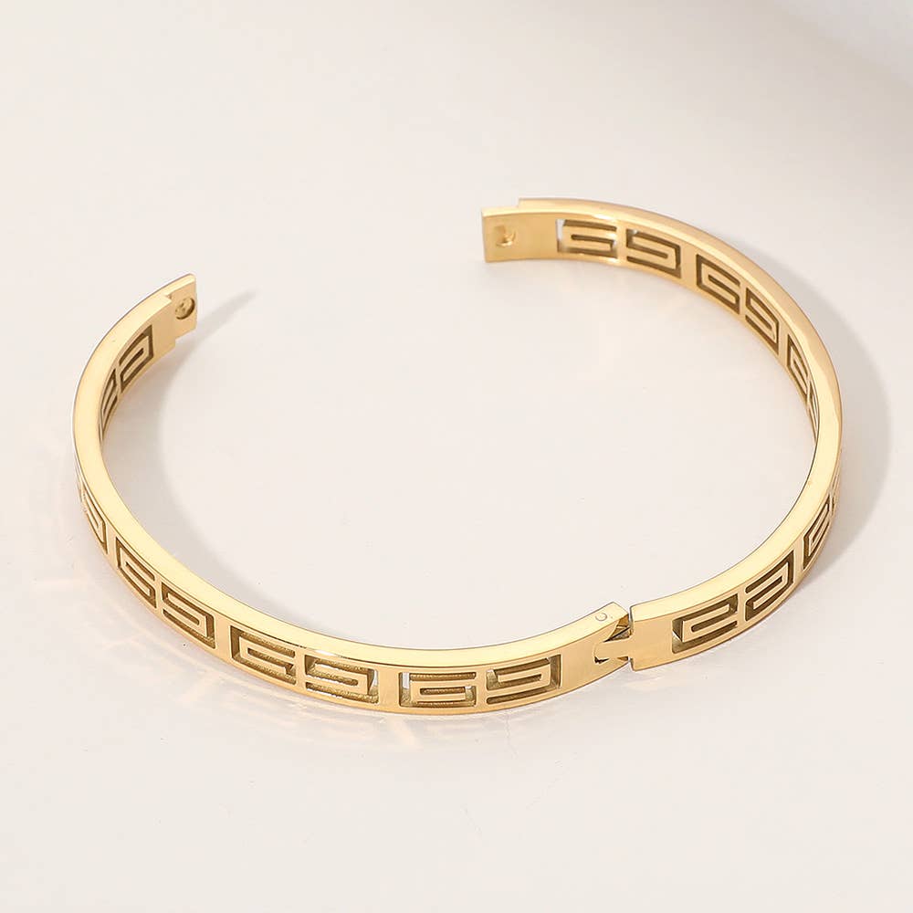 Geometric Cutout Hinged Bangle Bracelet: Silver
