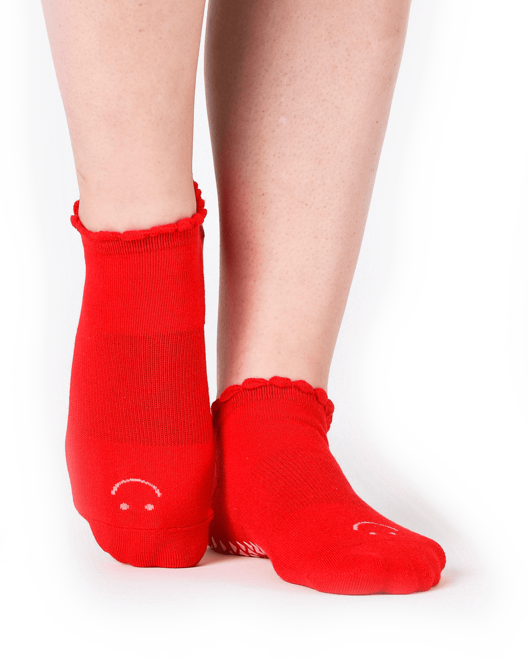 Women's Happy Full Foot Grip Sock: Red / M/L
