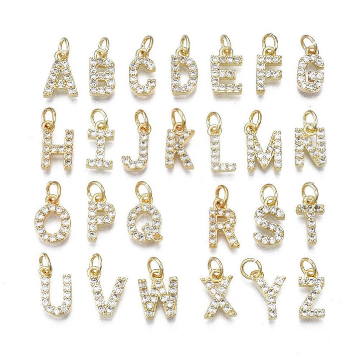 Gold Micro Cubic Zirconia Pave Initial Letter | Alphabet Charm: A