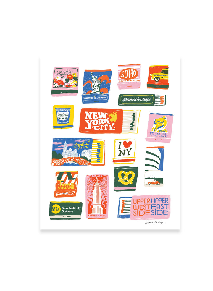 New York City Matchbook Print - Timeless City Wall Art Print: 8x10