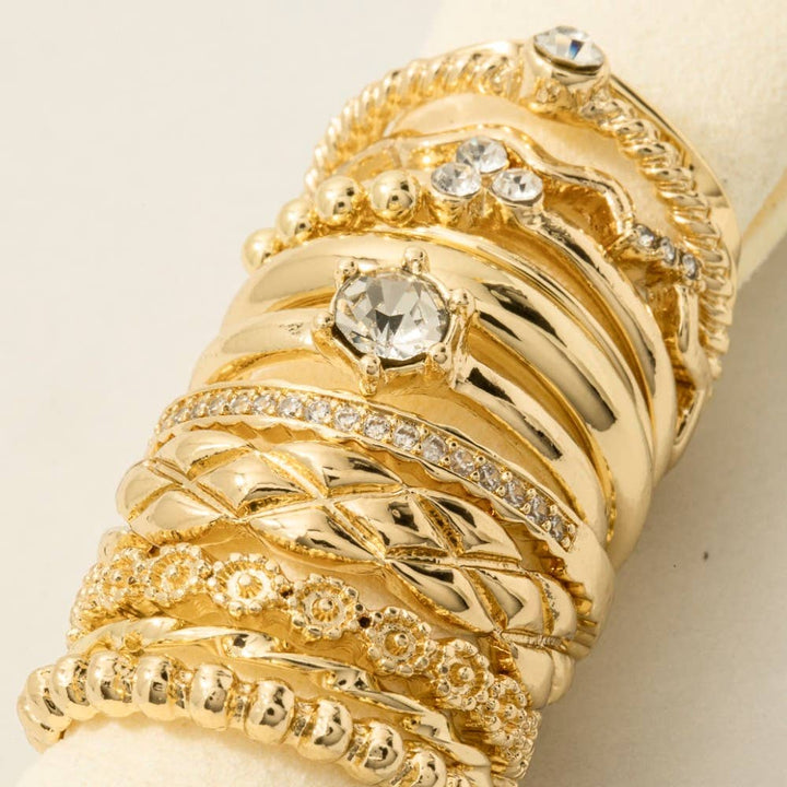 Twelve Piece Assorted Stack Ring Set: Gold