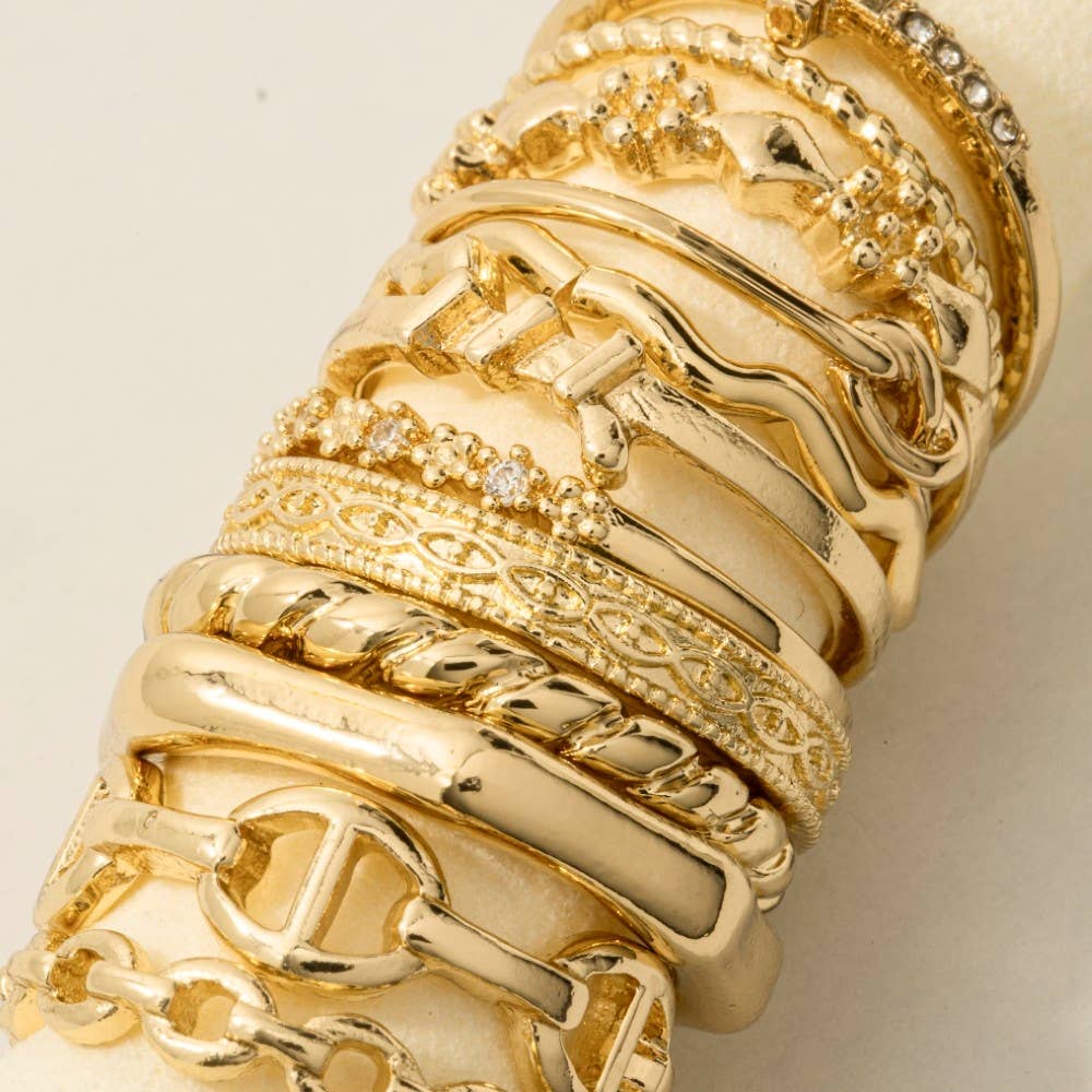 Assorted Twelve Piece Chain Ring Set: Gold