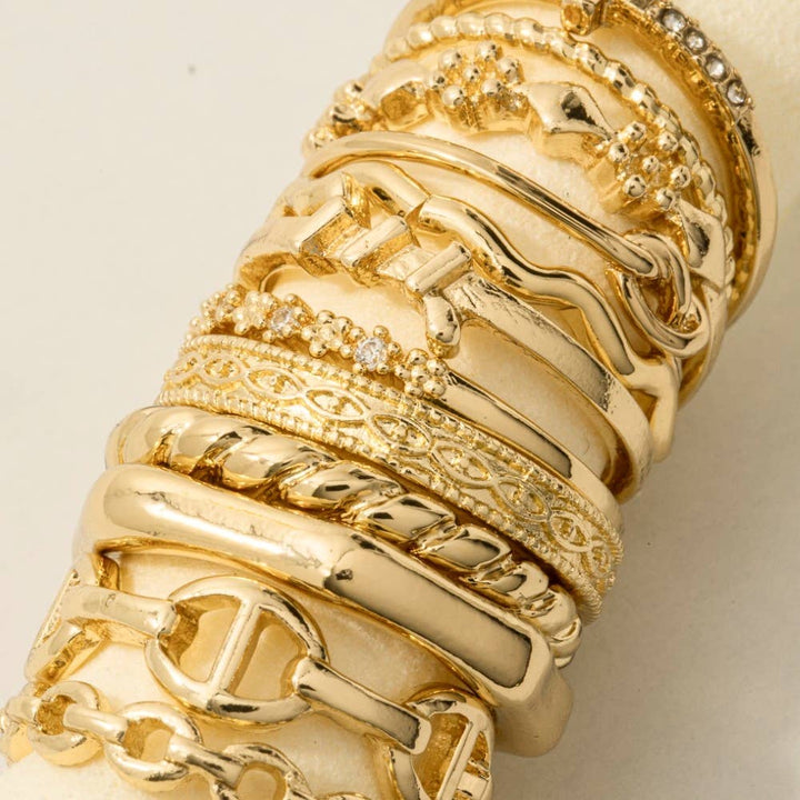 Assorted Twelve Piece Chain Ring Set: Gold