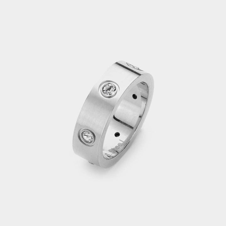 Stone Embellished Stainless Steel Band Ring
: Silver / 6