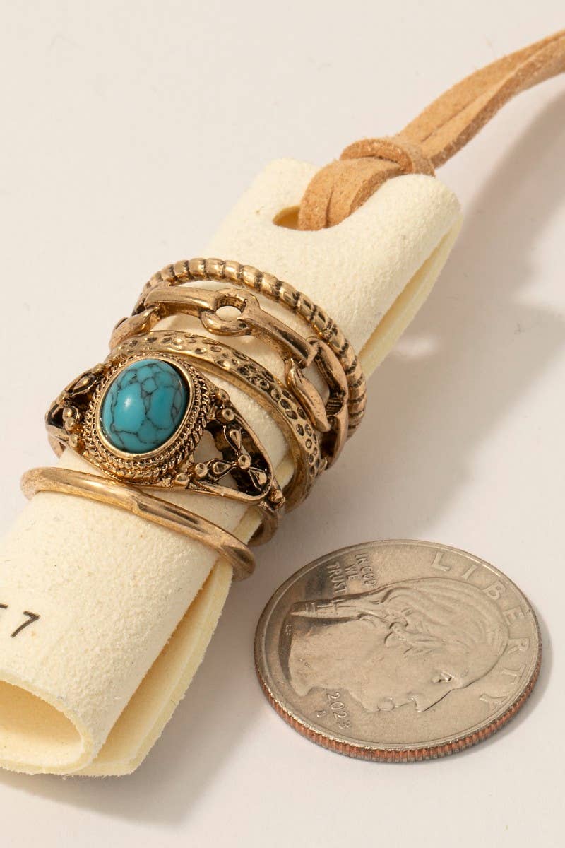 5Pc Stone Set Western Band Rings Set: ARTUQ