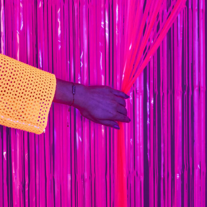Black Light/Neon  Pink Fringe Foil Curtain