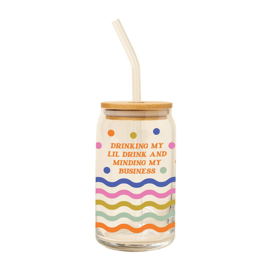 Can Glass w/Lid + Straw: Cutie Fruity