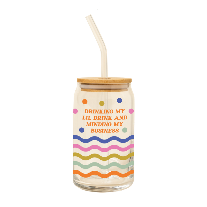 Can Glass w/Lid + Straw: Cutie Fruity