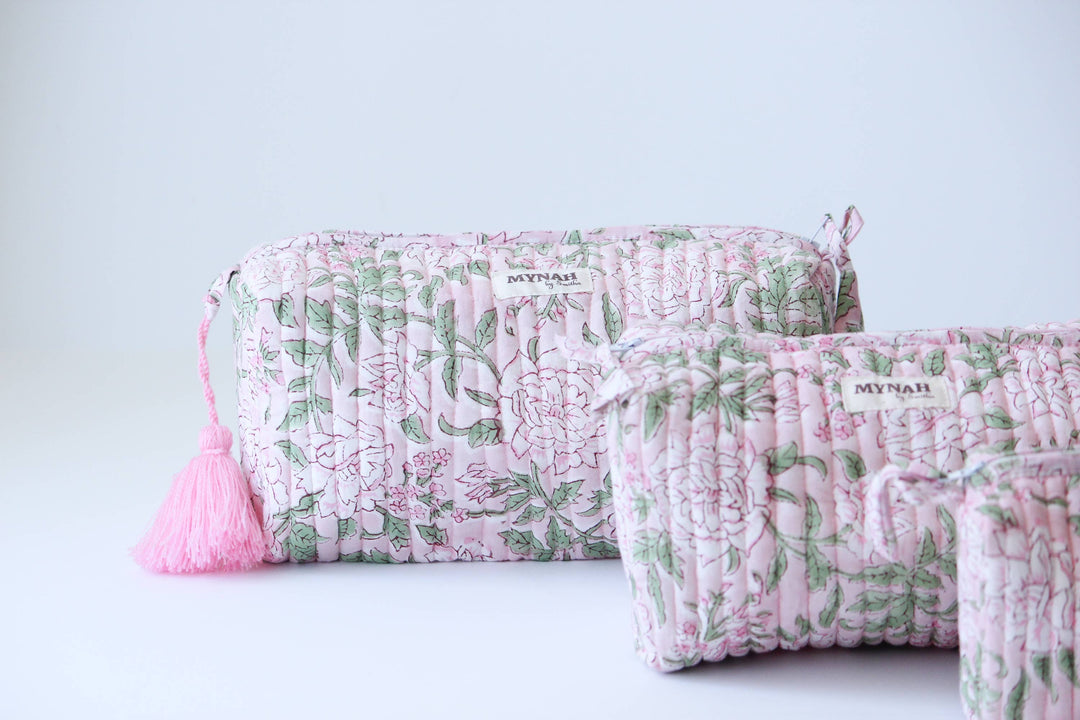 Large Bunny Rose Floral Cosmetic Bag