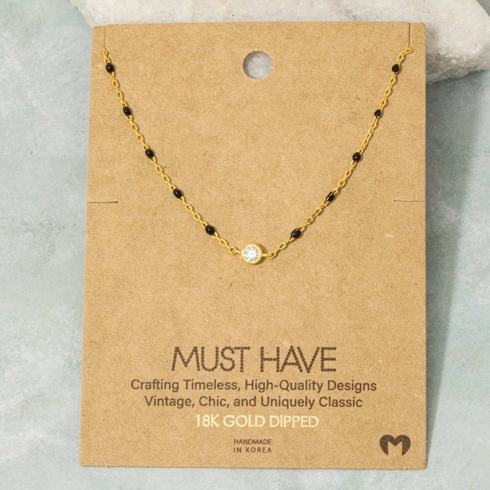 Gold Dipped Cz Pendant Enamel Accent Necklace: WH