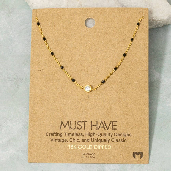 Gold Dipped Cz Pendant Enamel Accent Necklace: WH