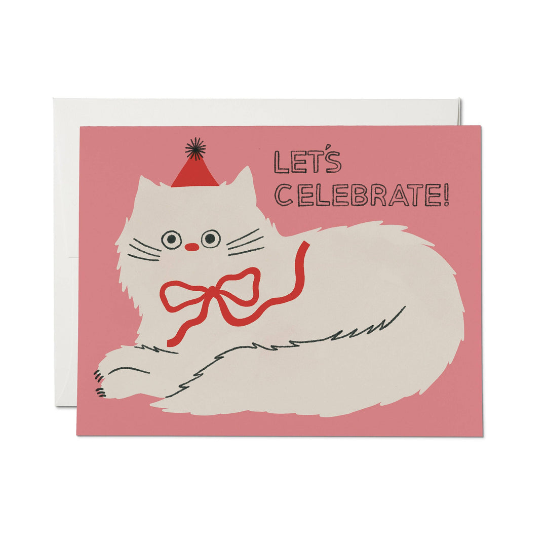 Let's Celebrate Cat greeting card: Single