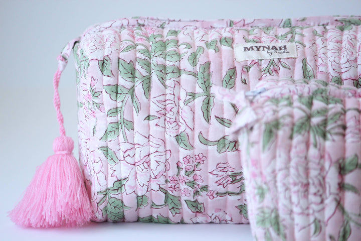 Large Bunny Rose Floral Cosmetic Bag