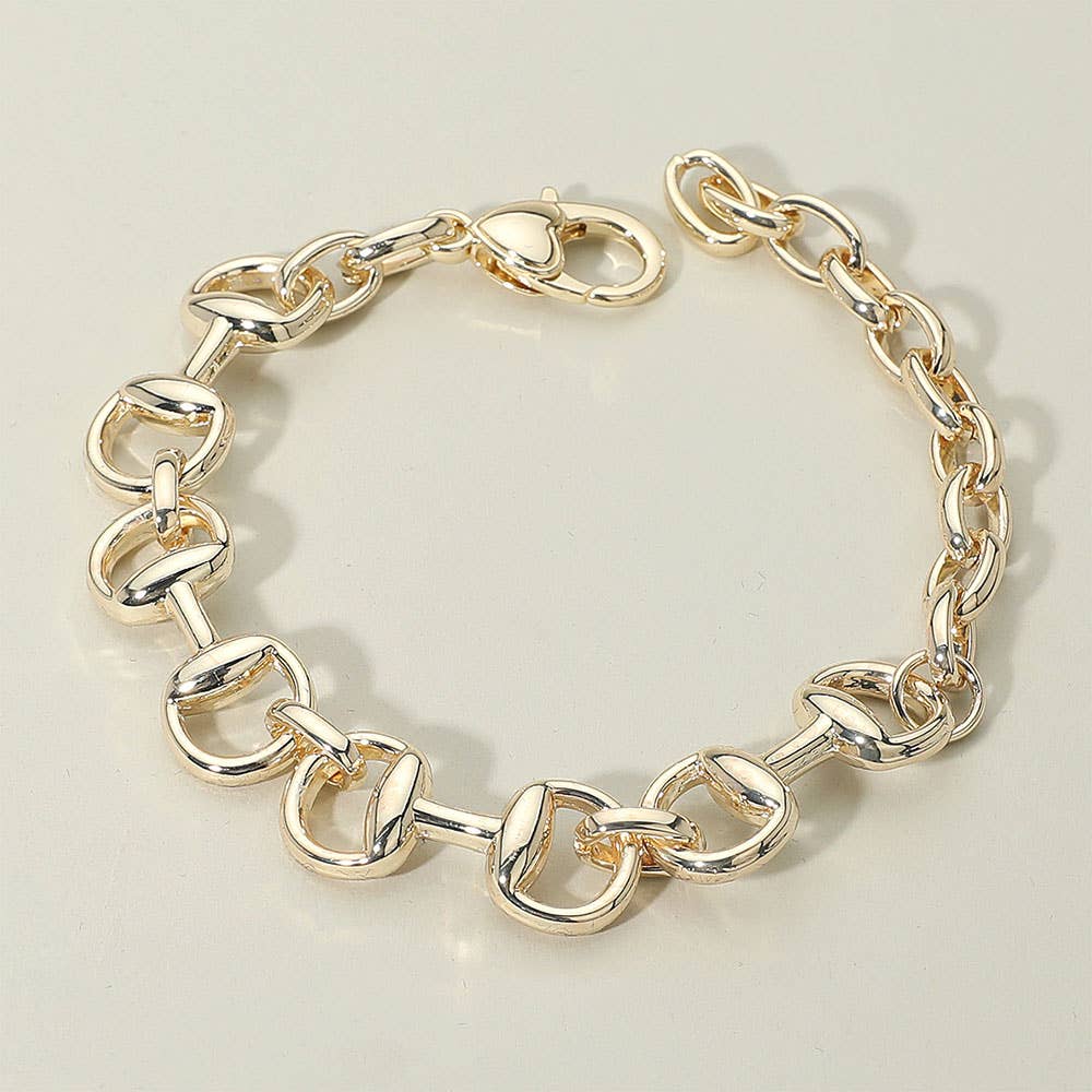 14K Gold Plated Horsebit Link Chain Bracelet