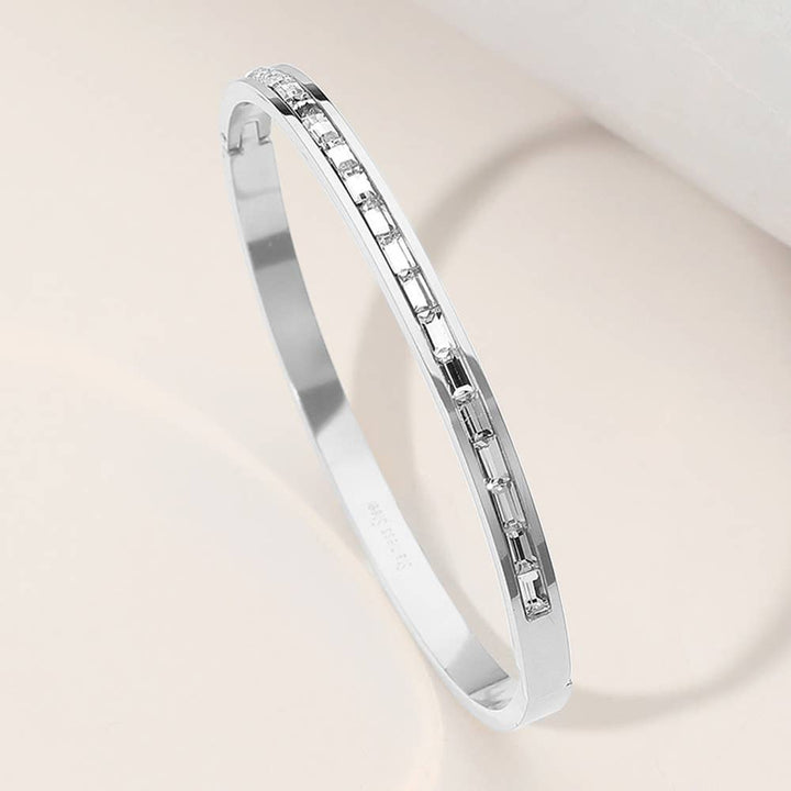 Baguette Stone Paved Hinged Bangle Bracelet: Gold