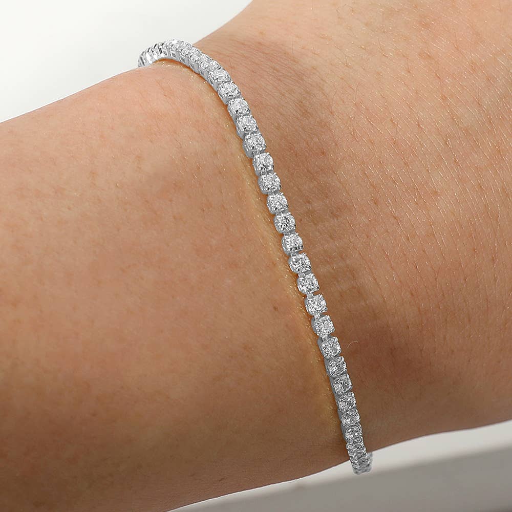 Round CZ Tennis Pull Tie Adjustable Bracelet: Yellow Gold